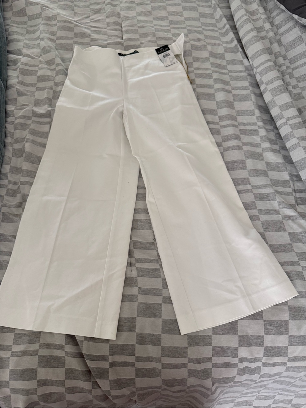 Ralph Lauren White High-Waist Pants with Gold Zipper
